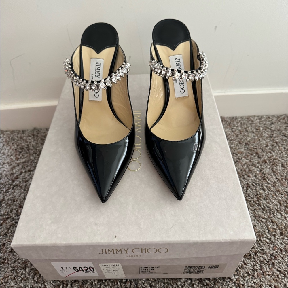 Jimmy Choo Black Heels with Crystal Accents